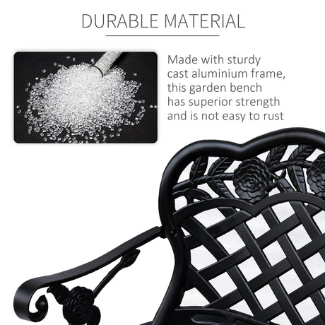 Outsunny Garden Bench, Cast Aluminium, 107Lx58Wx85H cm-Black