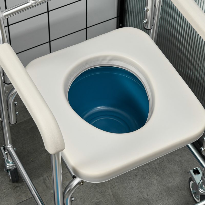 HOMCOM 3-in-1 Shower Commode Wheelchair, with Wheels - Grey