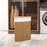 HOMCOM Bamboo Laundry Basket with Lid, 55L Corner Laundry Hamper with Removable Washable Liner Bag, Bathroom Triangle Washing Basket, 35 x 35 x 60 cm, Brown