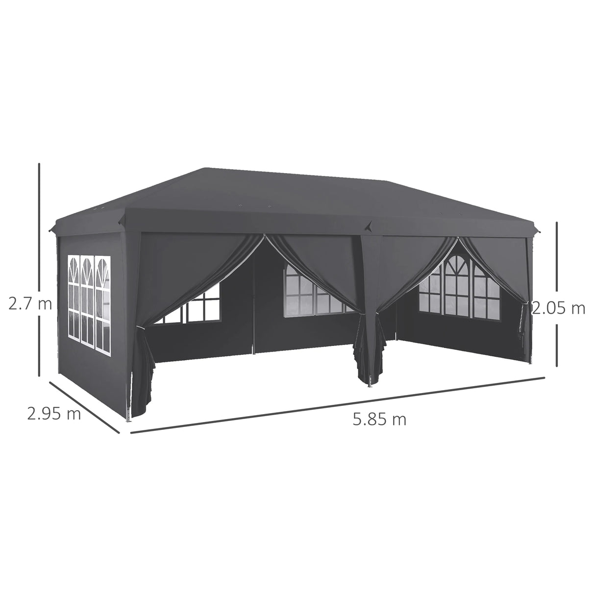 Outsunny Outsunny 3 x 6 m Garden Pop Up Gazebo, Wedding Party Tent Marquee, Water Resistant Awning Canopy with Sidewalls, Windows, Carry Bag, Grey