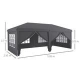 Outsunny Outsunny 3 x 6 m Garden Pop Up Gazebo, Wedding Party Tent Marquee, Water Resistant Awning Canopy with Sidewalls, Windows, Carry Bag, Grey