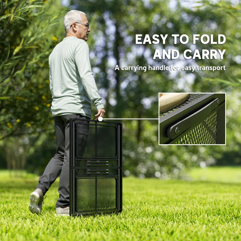Outsunny Folding Grill Table, 4.5ft Portable Camping Table with 2 Wing Panels, Height Adjustable Metal Picnic Table for Camping, Picnic and BBQ, Black