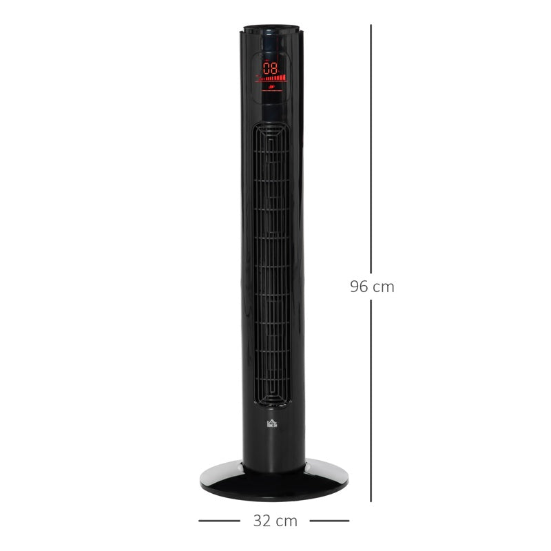 HOMCOM 38'' Freestanding Tower Fan, 3 Speed 3 Mode, 12h Timer, 70 Degree Oscillation, LED Panel, 5M Remote Controller, Black