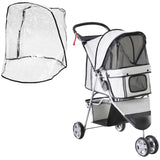 PawHut Dog Stroller with Cover for Small Miniature Dogs, Folding Cat Pram Dog Pushchair with Cup Holder, Storage Basket, Reflective Strips, Grey