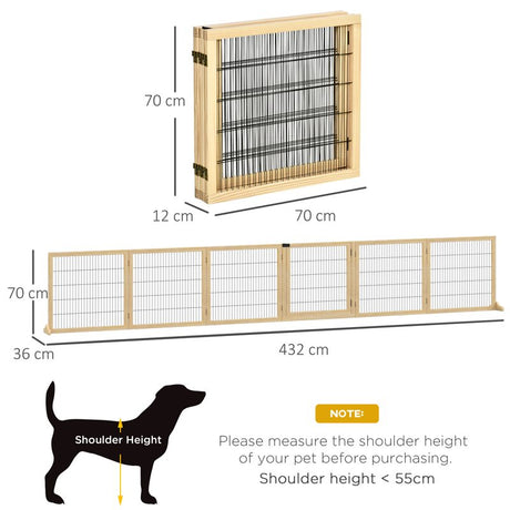 PawHut Wooden Pet Gate, Freestanding Dog Safety Barrier with Two Support Feet - Natural Tone