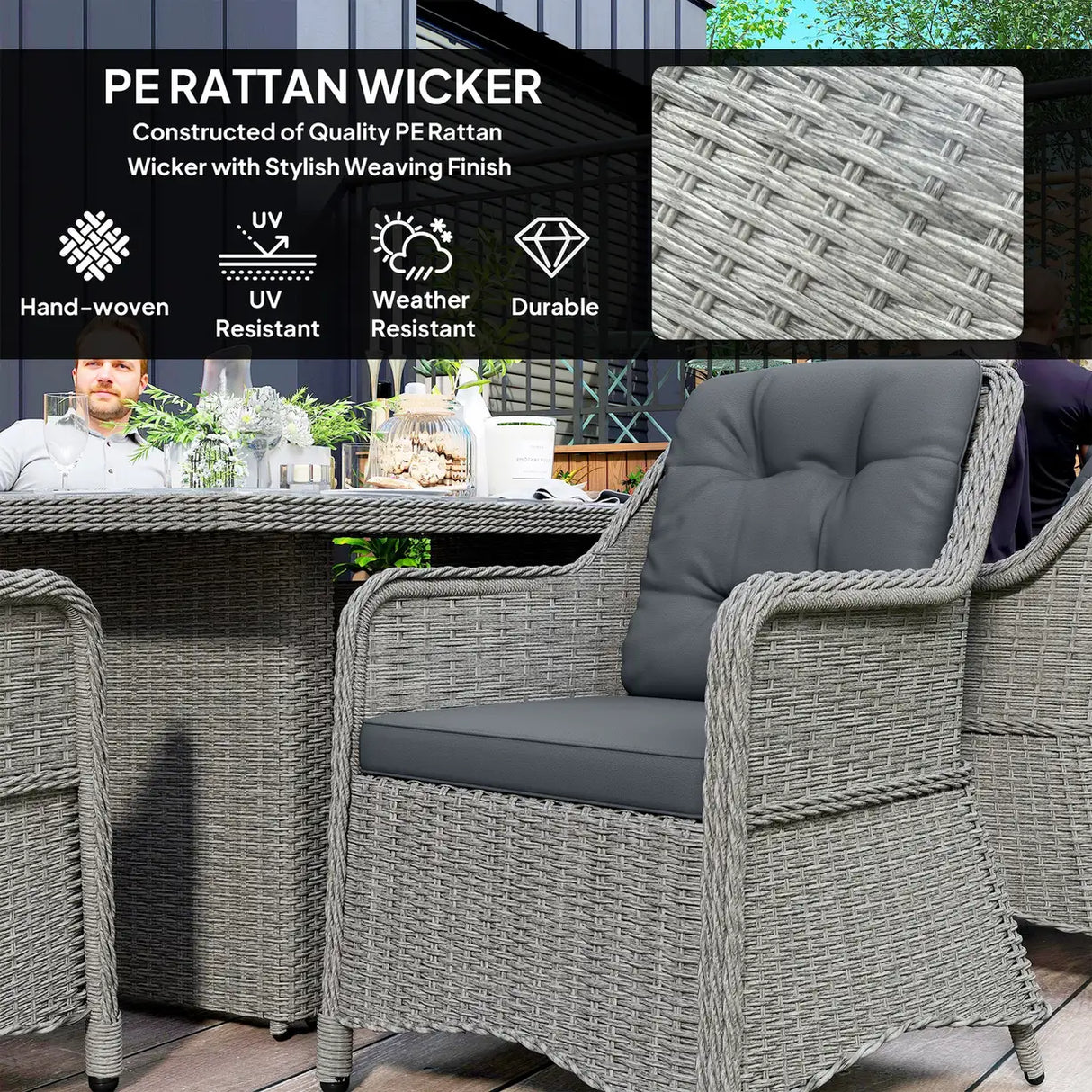 Outsunny Seven-Piece Rattan Dining Set - Mixed Grey