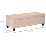 HOMCOM Linen Storage Ottoman, End of Bed Bench, Padded Footrest Seat with Tufting Design, Hinged Lid and Wood Frame 125L x 49W x 41.5H cm Beige