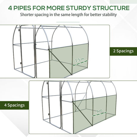 Outsunny Large Polytunnel Walk In Greenhouse, Plant Gardening Tunnel Green House with Metal Hinged Door, Galvanised Steel Frame & Mesh Windows, Green (3 x 2 m)