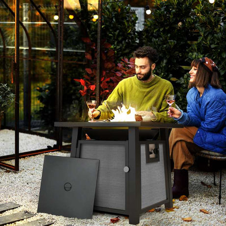 Outsunny 71 x 71cm 50,000 BTU Gas Fire Pit Table with Cover - Grey