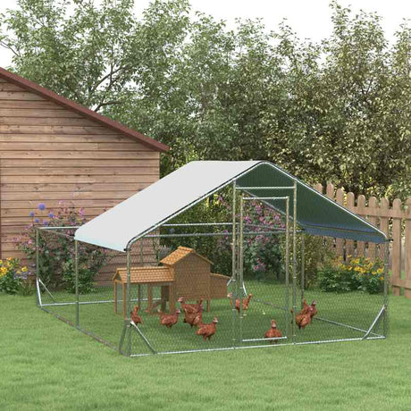 PawHut Walk-In Chicken Run, Hen House, with Roof, for Ducks, Chickens, Rabbits