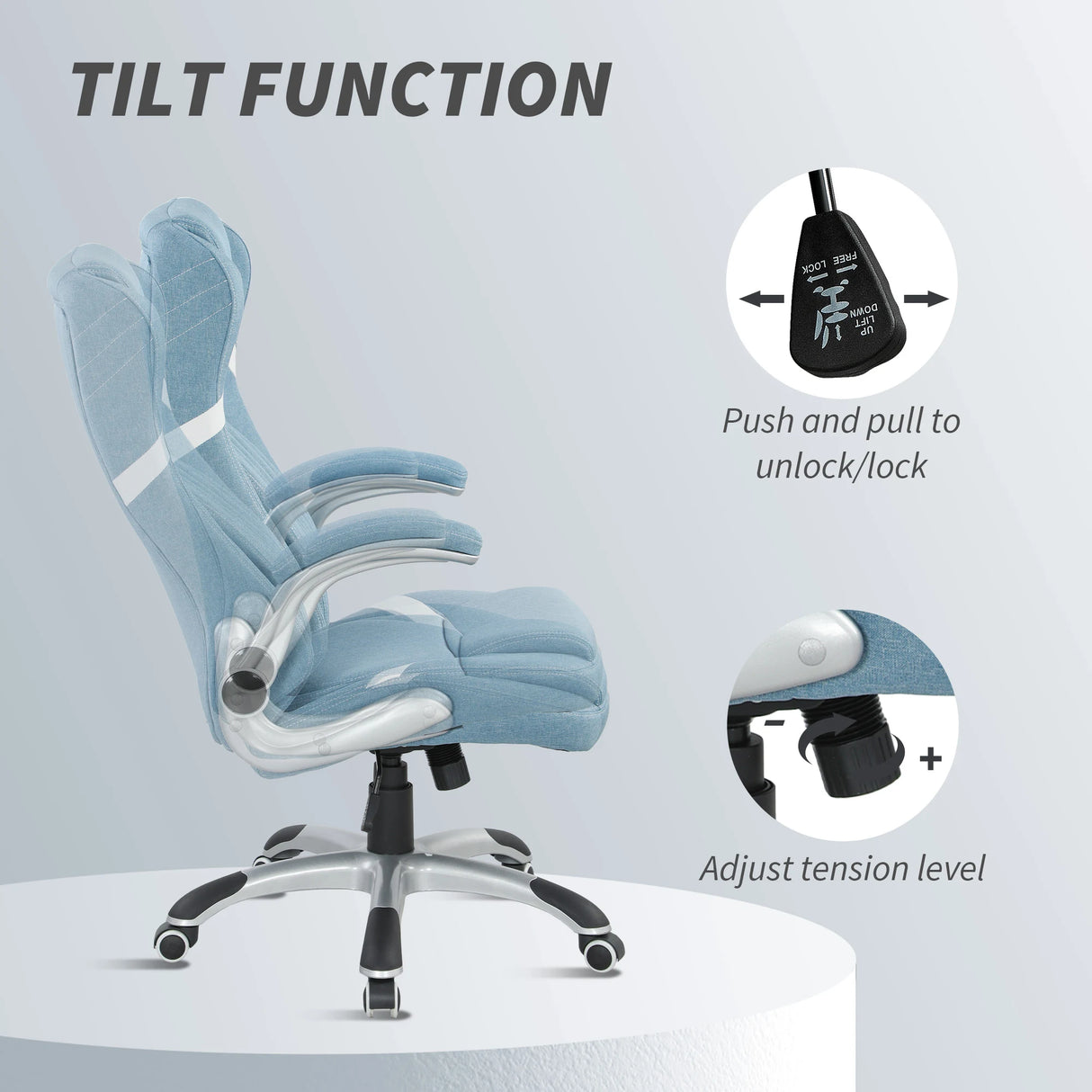 Vinsetto Linen-Look Office Chair, with Adjustable Height and Tension - Blue