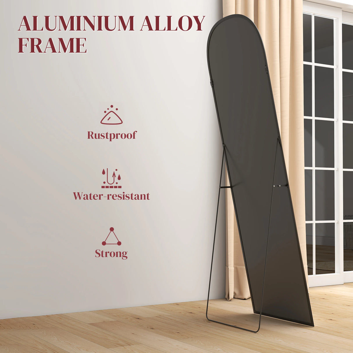 HOMCOM 165cm Aluminium Frame Standing Mirror - Black