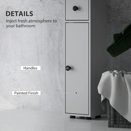 kleankin 180cm Slim Bathroom Cabinet, with Drawer, Shelves and Cupboards - Grey