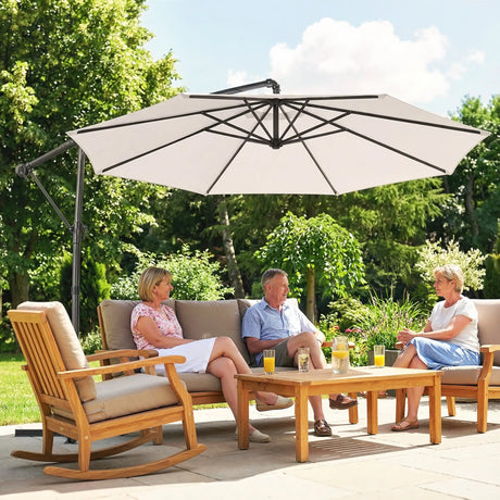 Outsunny 3 m Garden Cantilever Parasol with Cover, Round Overhanging Umbrella with 360 Rotation, Tilt, Cream White