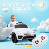 AIYAPLAY Volkswagen Beetle Licensed 12V Ride on Car w/ Remote Control, Suspension Wheels, Soft Start, Lights, Music, White