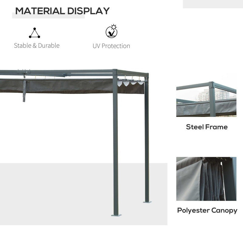 Outsunny 3 x 2m Metal Outdoor Pergola with Retractable Roof, Outdoor Gazebo Canopy Shelter with Drainage Holes for Garden, Patio, Lawn, Grey