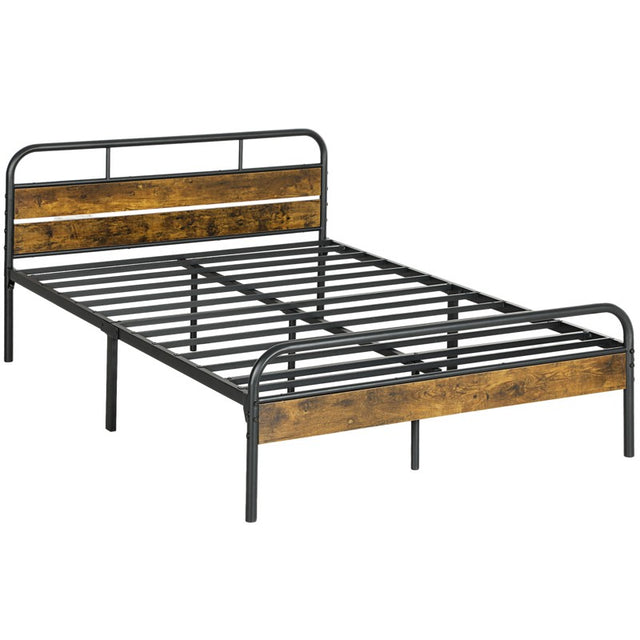 HOMCOM Industrial-Style Double Bed Frame - Black/Brown