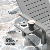 Outsunny Set of 2 Resin Reclining Sun Loungers for Garden, 5 Positions Adjustable Outdoor Chaise Lounge Chairs with Wood Texture Surface, Armrests, Foldable Side Table for Garden, Beach, Dark Grey