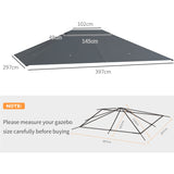 Outsunny 3 x 4m Gazebo Canopy Replacement Cover, Gazebo Roof Replacement (TOP COVER ONLY), Dark Grey