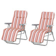 Outsunny Set of 2 Garden Sun Lounger Outdoor Reclining Seat Cushioned Seat Foldable Adjustable Recliner Orange and White