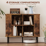 HOMCOM Mid-Century Modern Sideboard Storage Cabinet with Slatted Tambour Sliding Doors, Kitchen Cabinet with Steel Legs, Rustic Brown