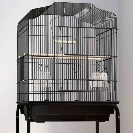 PawHut Bird Cage Budgie Cages for Finch Canary Parakeet with Stand Wheels Slide-out Tray Accessories Storage Shelf, Black