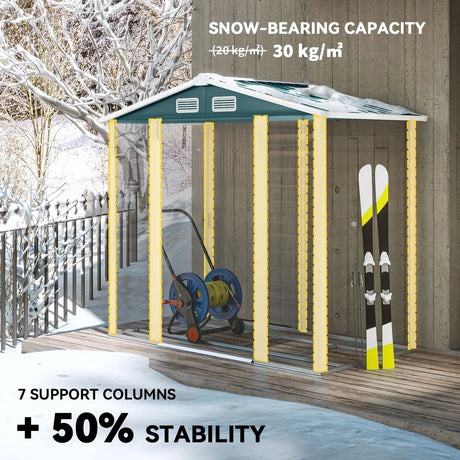 Outsunny 7 x 4ft Garden Shed, Easy to Assemble, Upgraded Galvanised Steel Frame with Foundation Kit, Double Doors with Lock, Outdoor Metal Shed with Vents and Gloves, Garden Storage Shed, Green
