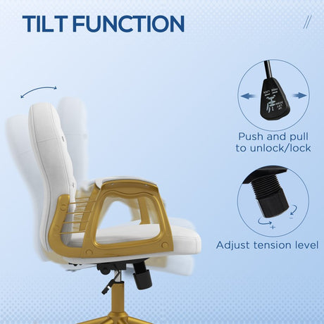 Vinsetto Height Adjustable Home Office Chair, Button Tufted Computer Chair with Padded Armrests and Tilt Function, Cream White