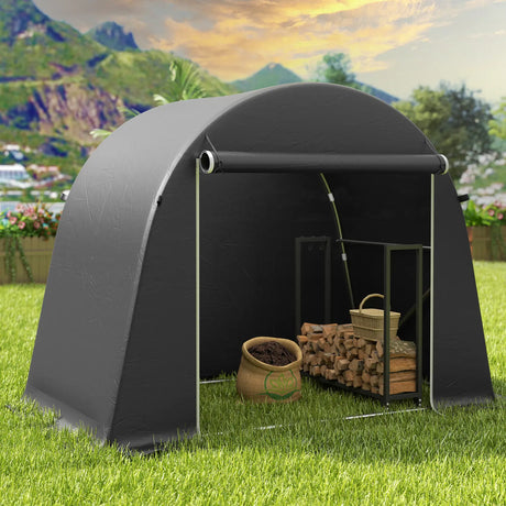 Outsunny 8 x 4 ft Garden Storage Tent, Waterproof Bike Tent with Roll-up Zipper Door and Galvanised Metal Frame, Dark Grey