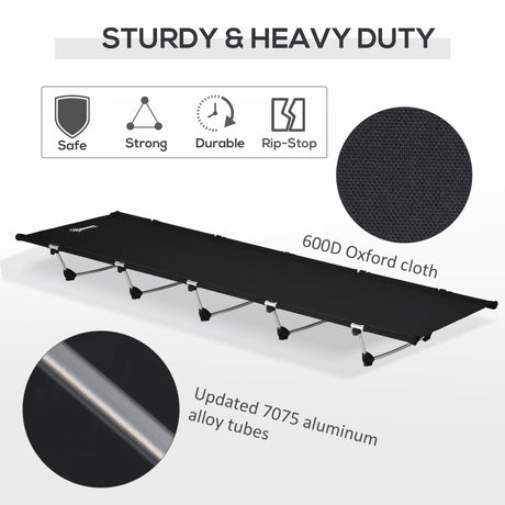 Outsunny Lightweight Camping Bed, Aluminium Portable Camp Cot w/ Strong Support 150kg and Carry Bag for Camping, Black