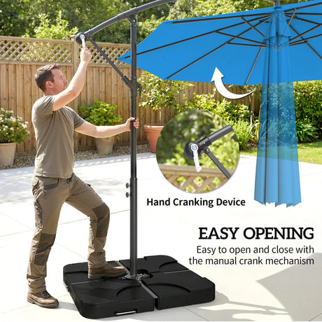 Outsunny 3m Overhanging Parasol, with Base, Weights and Cover - Blue