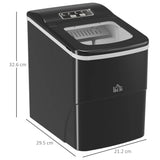 HOMCOM Countertop Ice Machine, 12Kg in 24 Hrs, 9 Cubes Ready in 8 Mins, Portable Ice Cube Maker w/ Self-Cleaning, Adjustable Ice Size, Ice Scoop, Basket for Home, Kitchen, No Plumbing Required, Black