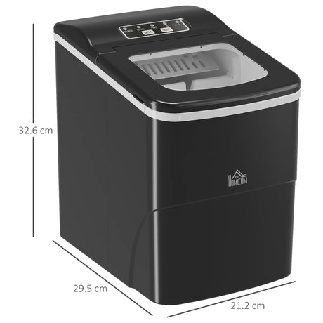 HOMCOM Countertop Ice Machine, 12Kg in 24 Hrs, 9 Cubes Ready in 8 Mins, Portable Ice Cube Maker w/ Self-Cleaning, Adjustable Ice Size, Ice Scoop, Basket for Home, Kitchen, No Plumbing Required, Black