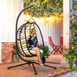 Outsunny Rattan Hanging Egg Chair, Foldable Wicker Hammock Swing Chair with Cushion, Stand, Adjustable Height, Head Pillow, Steel Frame for Garden Patio Indoor Outdoor, Cream White