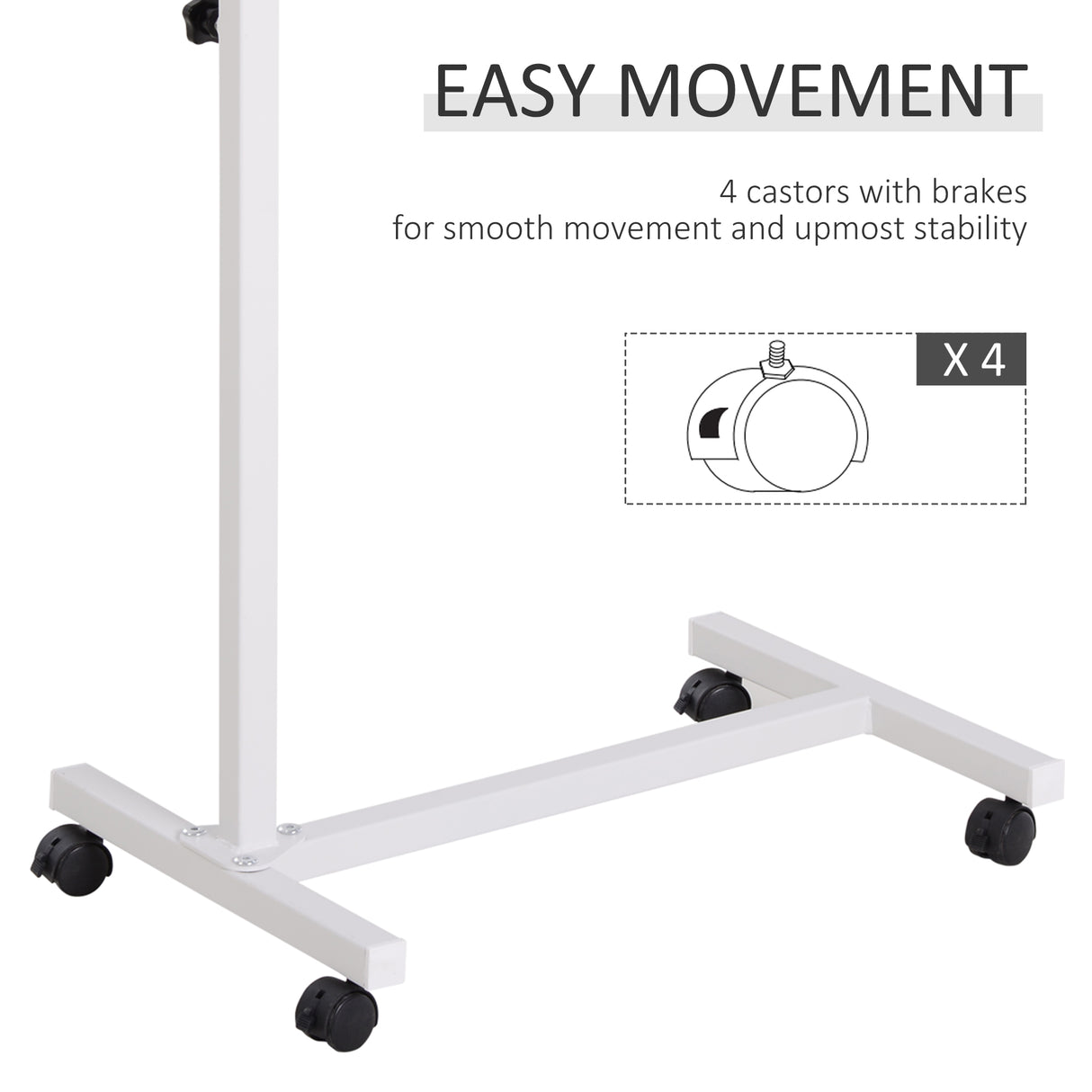 HOMCOM Height Adjustable Over Bed Table with Wheels, C Shaped Laptop Desk, Portable Hospital Bed Table for Living Room, Bedroom, Brown