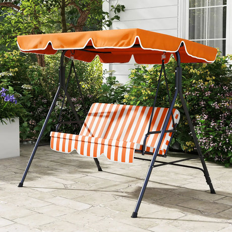 Outsunny 3 Seater Garden Swing Chair, Outdoor Swing Chair with Adjustable Canopy, Mental Frame & Cushions, Orange