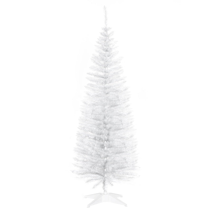 HOMCOM 5ft Unlit Artificial Christmas Tree, Pencil Slim Xmas Tree with Solid Stand and Realistic Branches, White