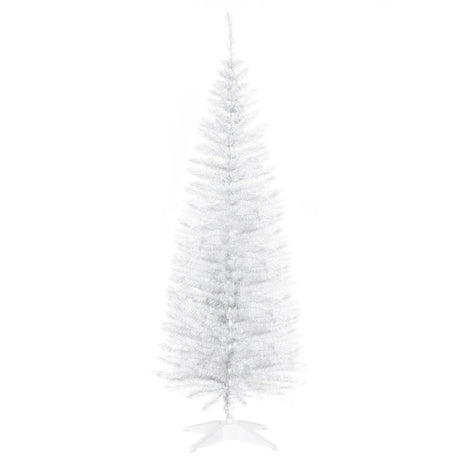 HOMCOM 5ft Unlit Artificial Christmas Tree, Pencil Slim Xmas Tree with Solid Stand and Realistic Branches, White