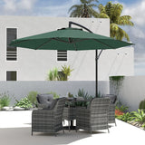 Outsunny 3 m Overhanging Cantilever Parasol, with Cross Base - Dark Green