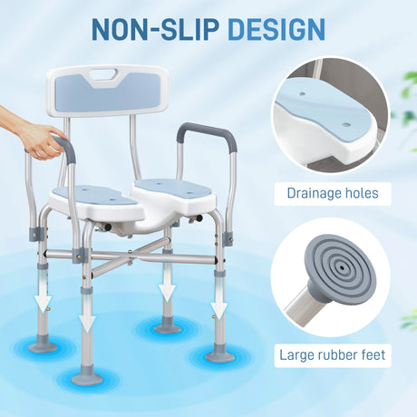 HOMCOM Aluminium Shower Chair, with Padded Seat - Light Blue