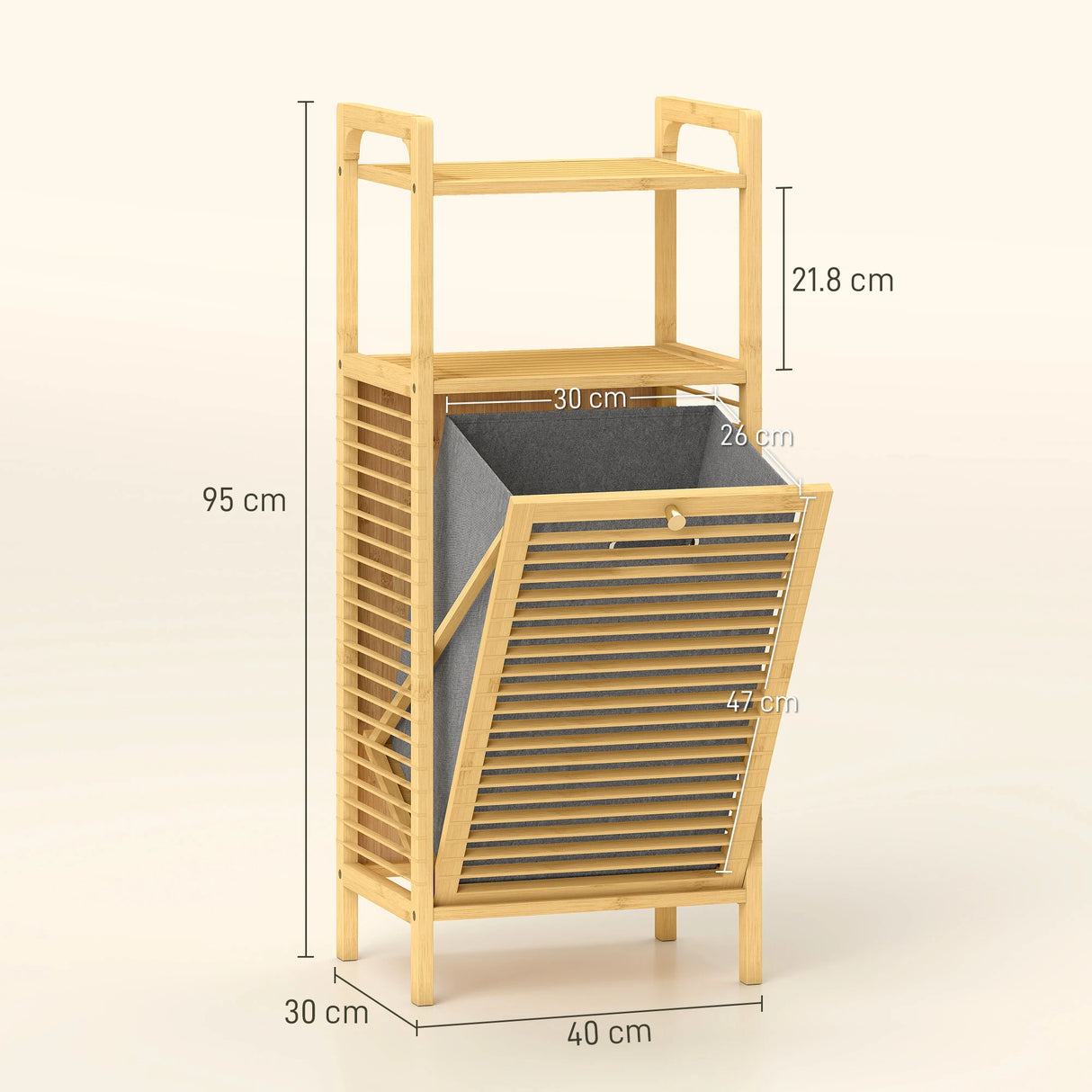 HOMCOM Bamboo Laundry Cabinet with Slatted Door, Bathroom Cabinet with Tilt-Out Hamper and Removable Liner Bag, 40 x 30D x 95 cm, Natural Wood Finish