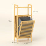 HOMCOM Bamboo Laundry Cabinet with Slatted Door, Bathroom Cabinet with Tilt-Out Hamper and Removable Liner Bag, 40 x 30D x 95 cm, Natural Wood Finish