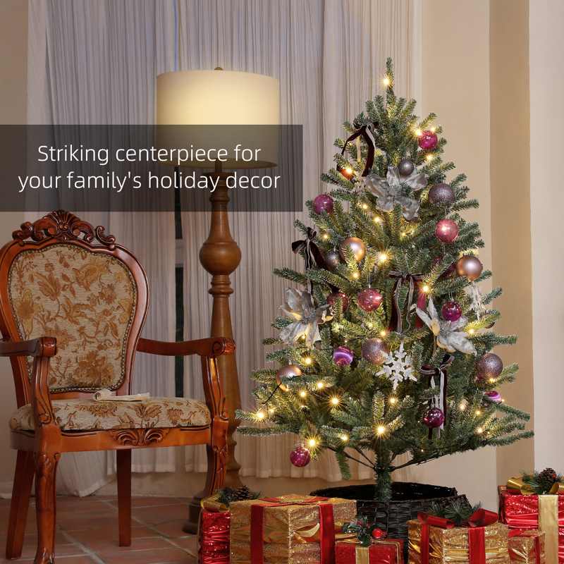 HOMCOM 5ft Artificial Christmas Tree, with Purple Decorations and Lights