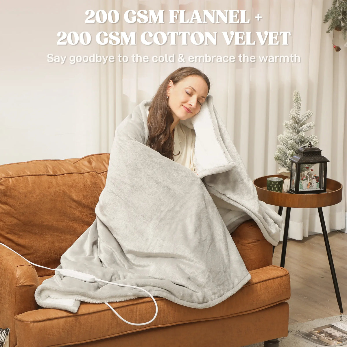 HOMCOM Heated Blanket 180 x 130cm, Electric Throw Blanket with 10 Heat Levels and 10H Timer, Machine Washable Flannel and Cotton Velvet with Overheat Protection, Grey