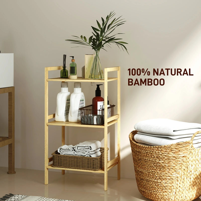 HOMCOM Three-Tier Bamboo Adjustable Shelf Storage Unit