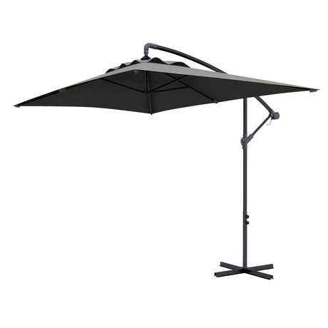 Outsunny 3(m) Cantilever Overhanging Parasol, with Cross Base - Grey