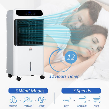 HOMCOM Mobile Air Cooler, 12L Tank Evaporative Ice Cooling Fan Water Conditioner Humidifier Unit with 3 Modes, 3 Speed, Remote, Timer, Oscillating for Home Bedroom