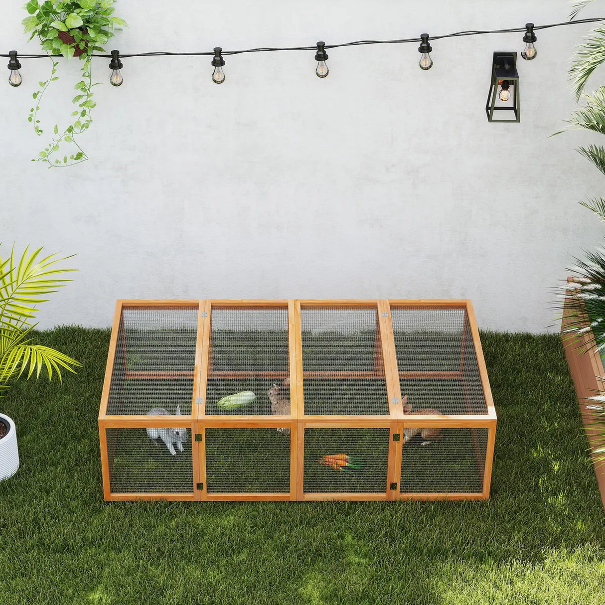 PawHut Big Hutches for Rabbits - 6ft Wooden Spacious Outdoor Rabbit Hutch for Pet Rabbits, Natural Wood