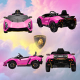 AIYAPLAY 12V Lamborghini Autentica Licensed Kids Electric Car with Remote Control, 4 Suspension Wheels, Soft Start, Pink