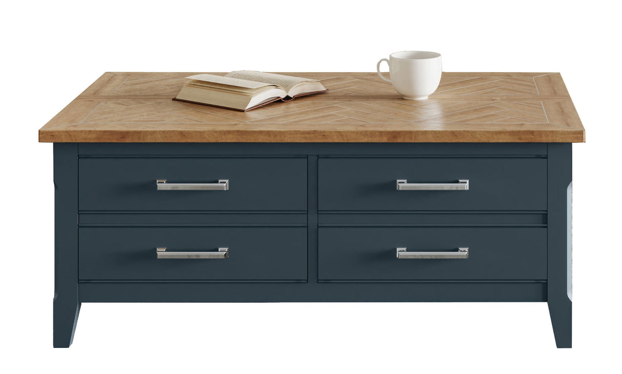 Signature Blue Coffee Table with drawers & hidden storage trunk